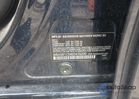 2014 BMW 535I z USA, uszkodzony, nr VIN WBA5B1C54ED476200